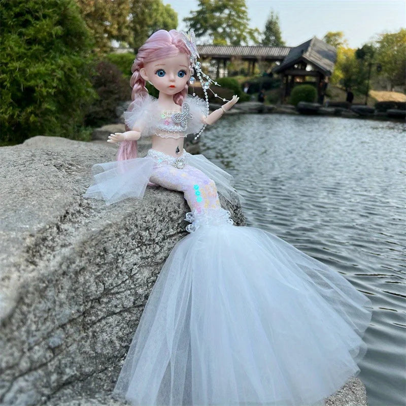 45cm/17.72inch Mermaid Doll Girl Toy Blue Eyed Children's Princess Doll Wedding Dress Doll,Christmas/Halloween/Thanksgiving Gift