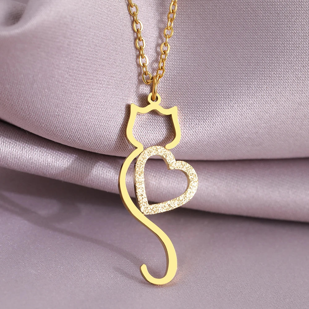 Stainless Steel Necklaces Trending Products Heart Cat Pendant Cute Choker Trendy Fine Chain Charms Necklace For Women Jewelry