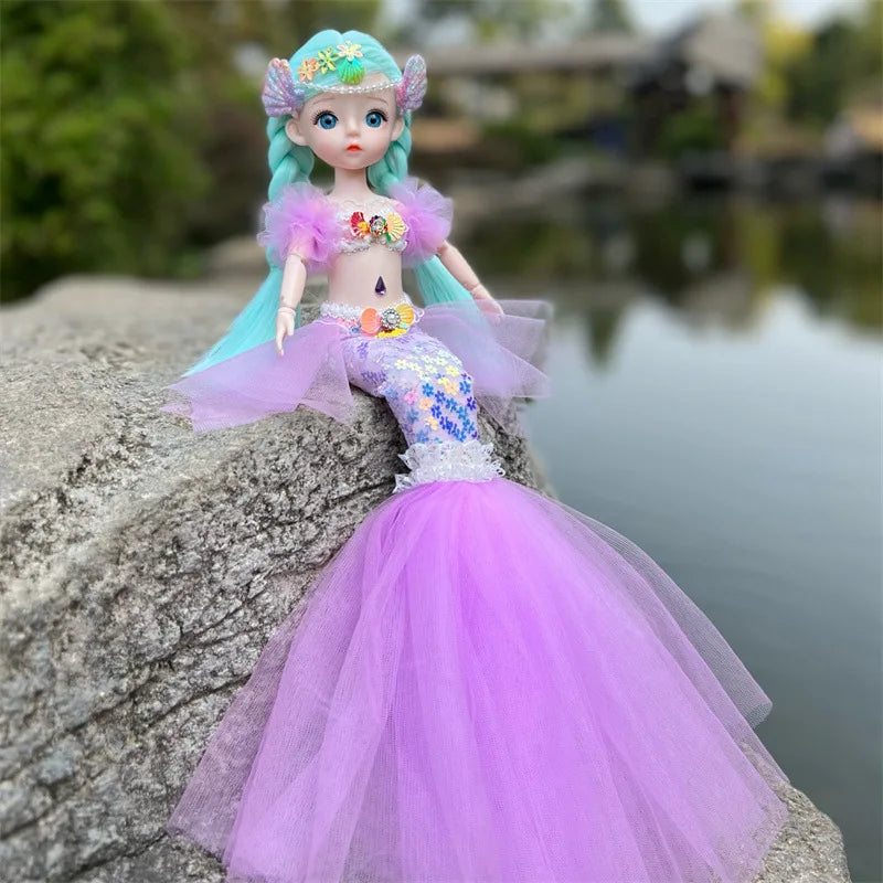 45cm/17.72inch Mermaid Doll Girl Toy Blue Eyed Children's Princess Doll Wedding Dress Doll,Christmas/Halloween/Thanksgiving Gift