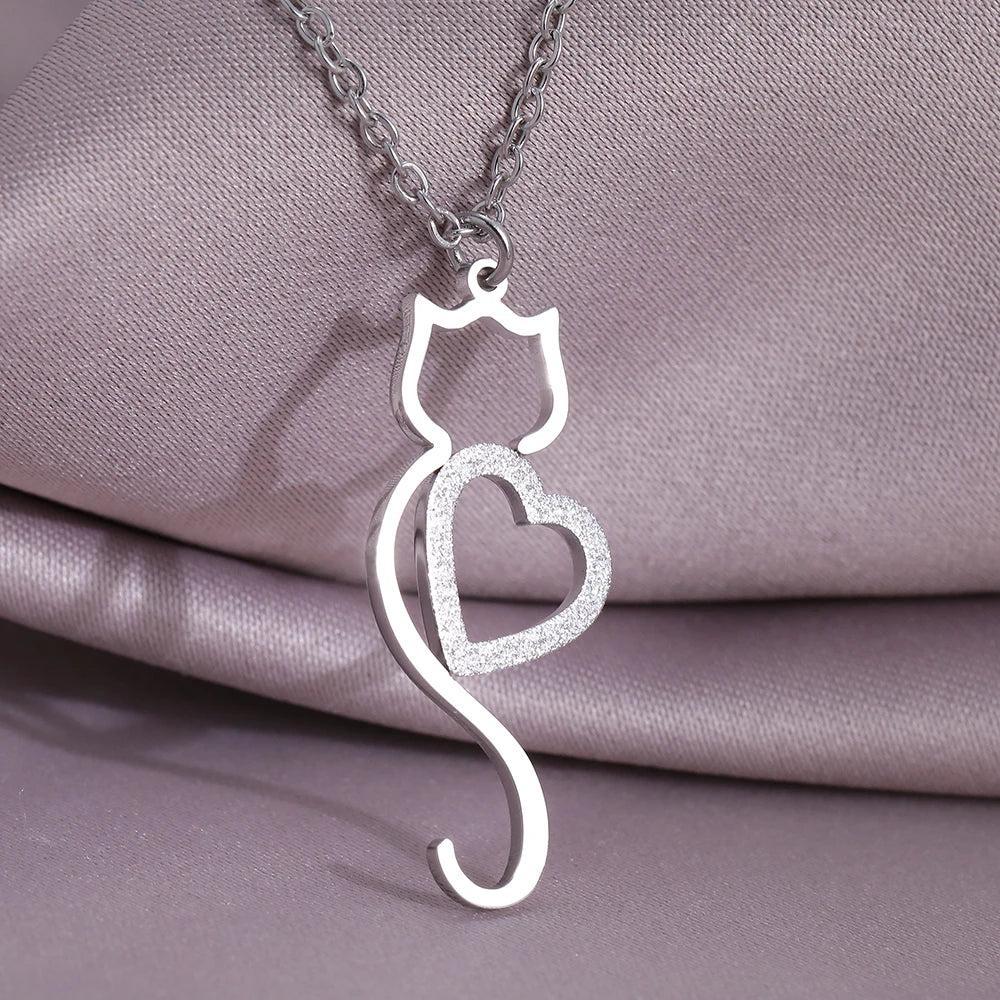 Stainless Steel Necklaces Trending Products Heart Cat Pendant Cute Choker Trendy Fine Chain Charms Necklace For Women Jewelry